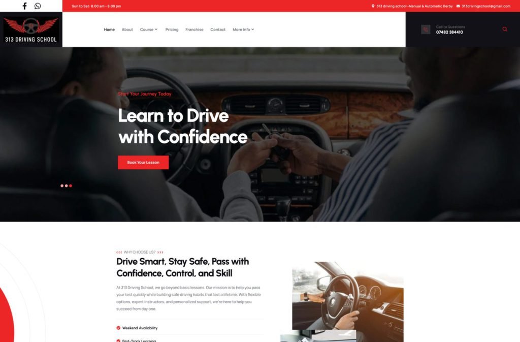 313 Driving School website homepage design