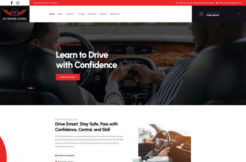 313 Driving School website homepage design