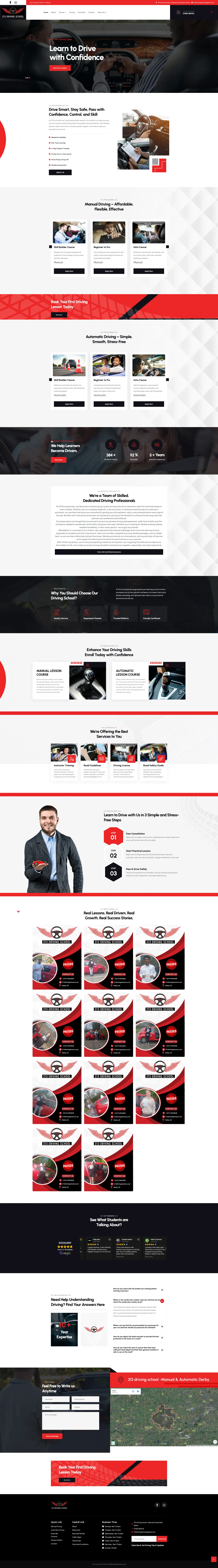 Full-length desktop screenshot of the 313 Driving School website