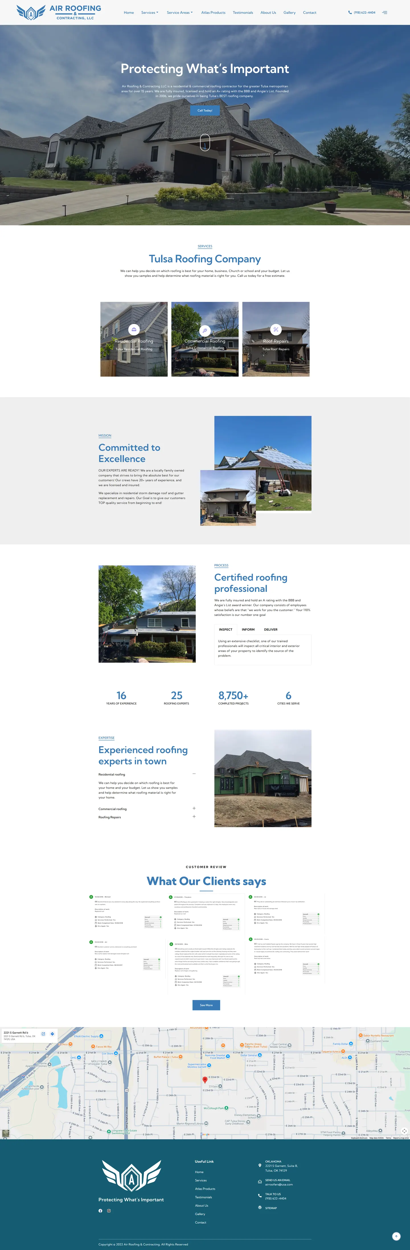 Full-length desktop screenshot of the Air Roofing & Contracting LLC website