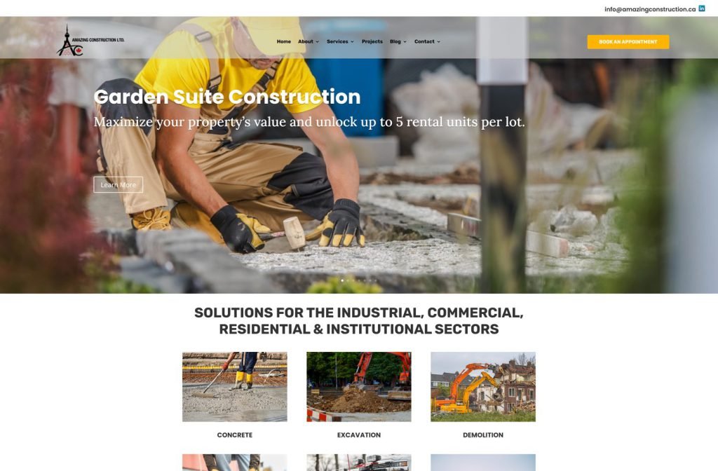 Amazing Construction Ltd website homepage design