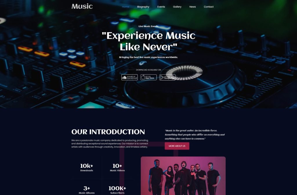Anew Music website homepage design