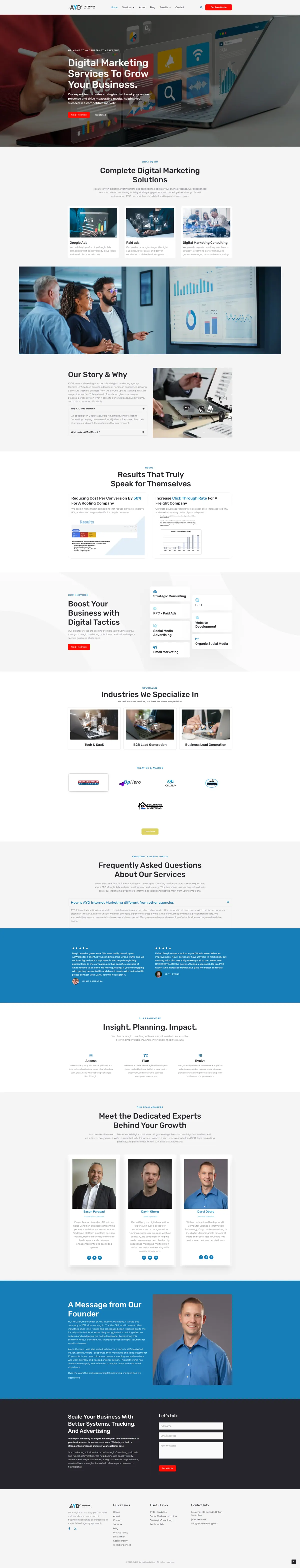 Full-length desktop screenshot of the AYD website