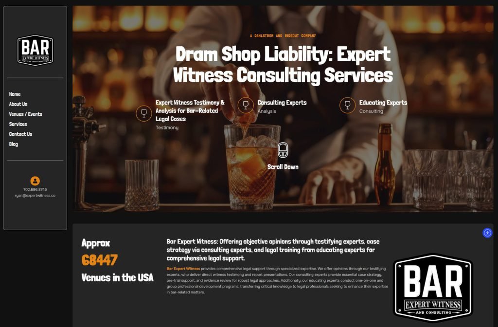 Bar Expert Witness website homepage design