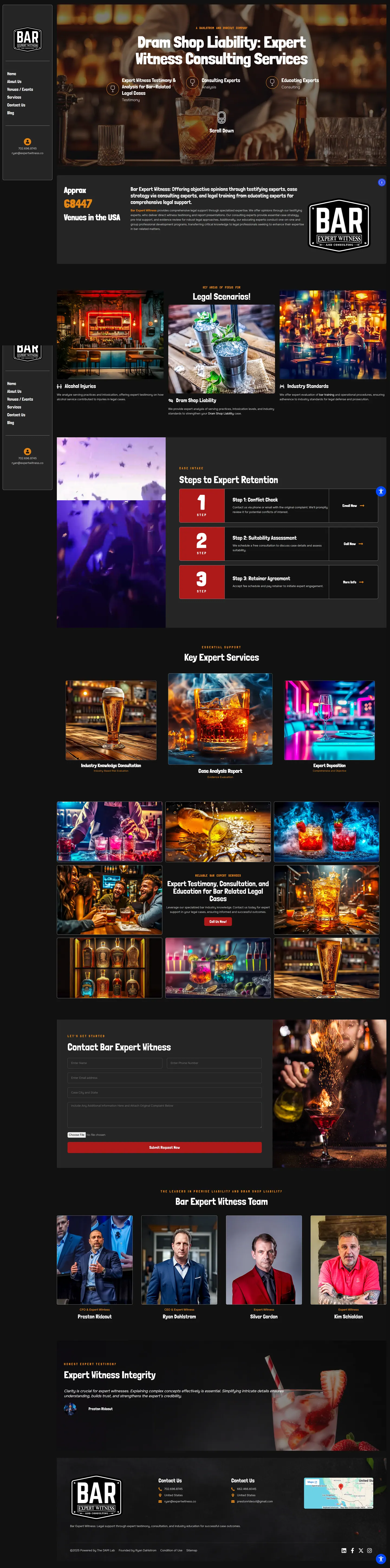 Full-length desktop screenshot of the Bar Expert Witness website