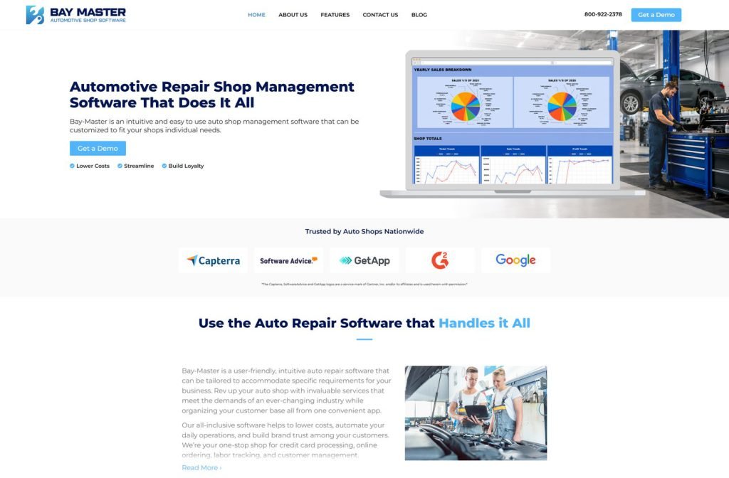 Bay Master Automotive Shop website homepage design