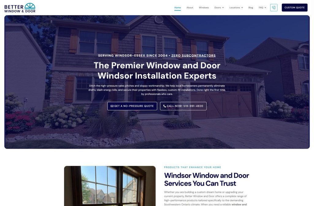 Better Window & Door website homepage design