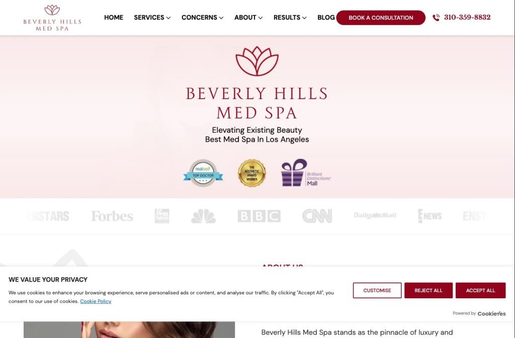Beverly Hills Med Spa website homepage design