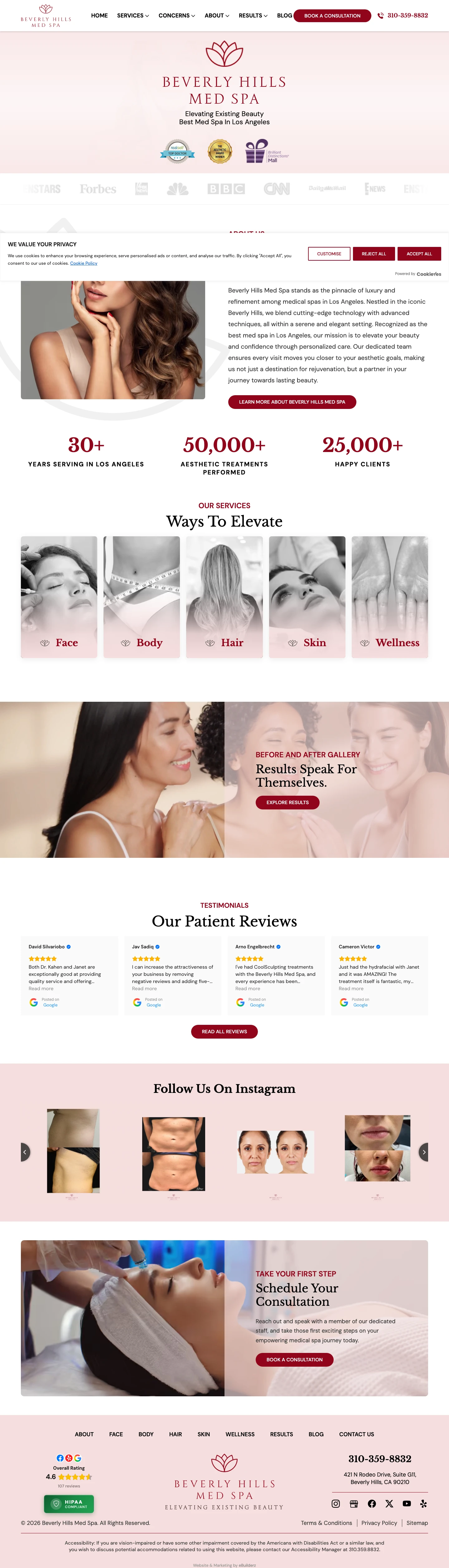 Full-length desktop screenshot of the Beverly Hills Med Spa website