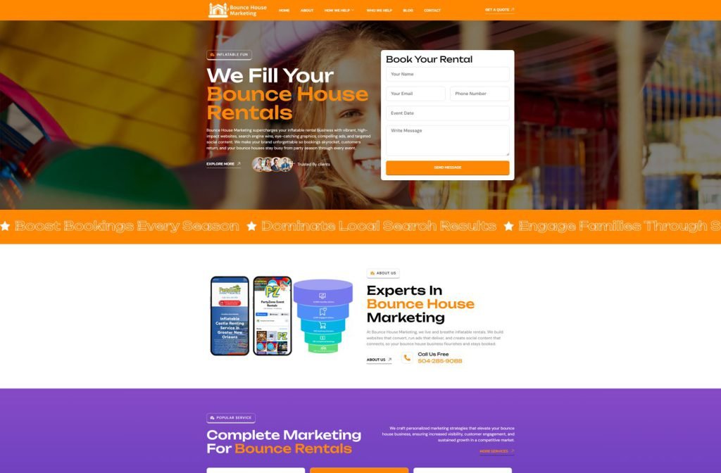 Bounce House Marketing website homepage design