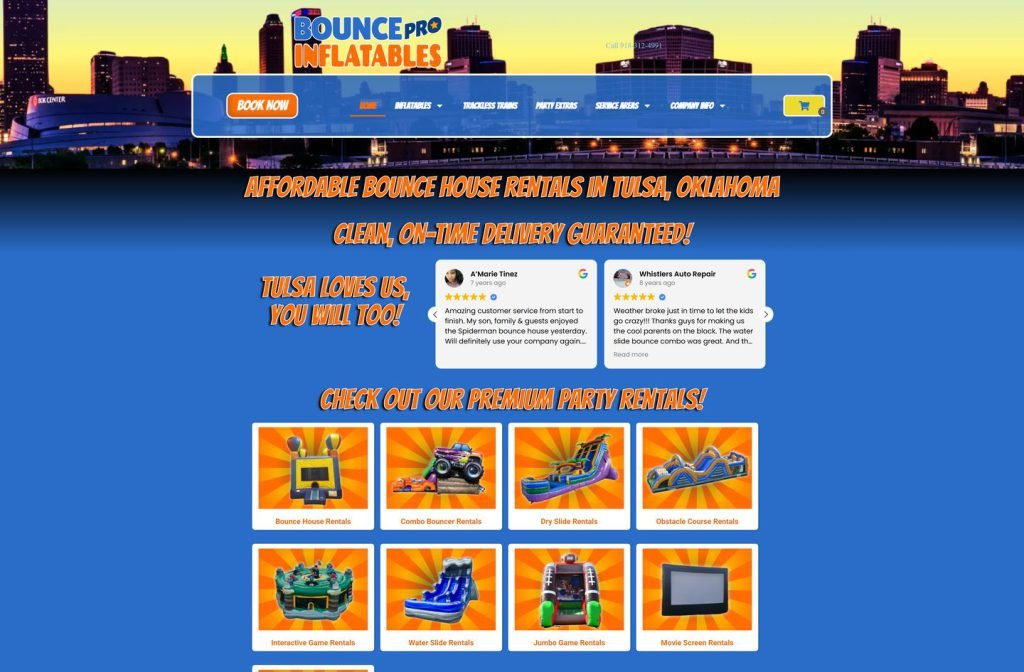 Bounce Pro Inflatables website homepage design
