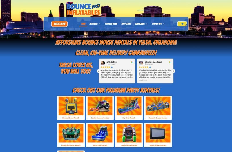 Bounce Pro Inflatables website homepage design