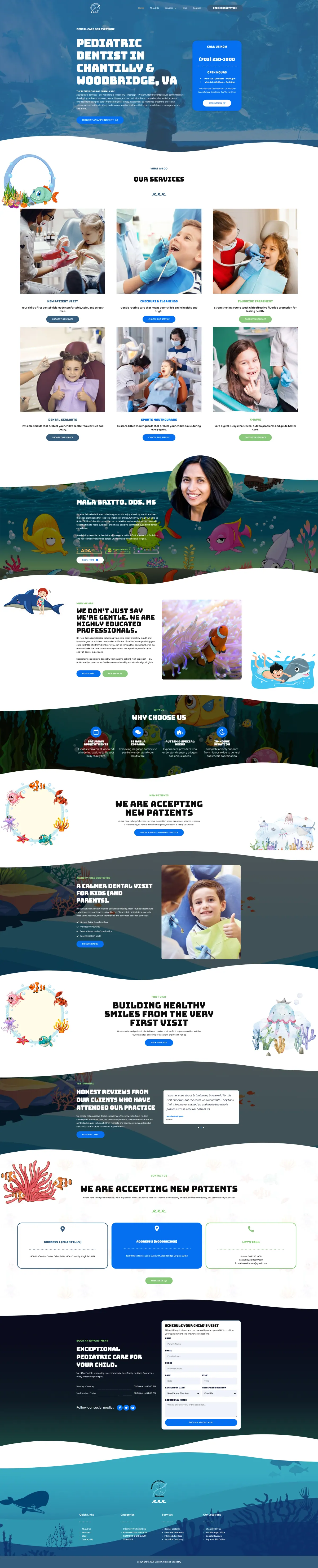Full-length desktop screenshot of the Britto Children Dentistry website