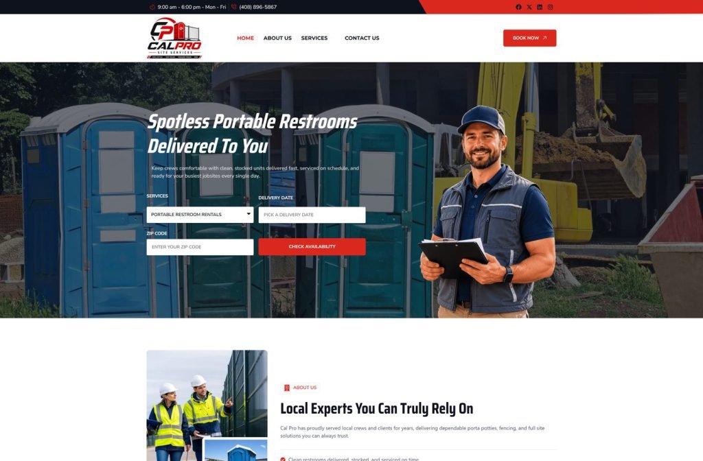 Cal Pro Site Services website homepage design