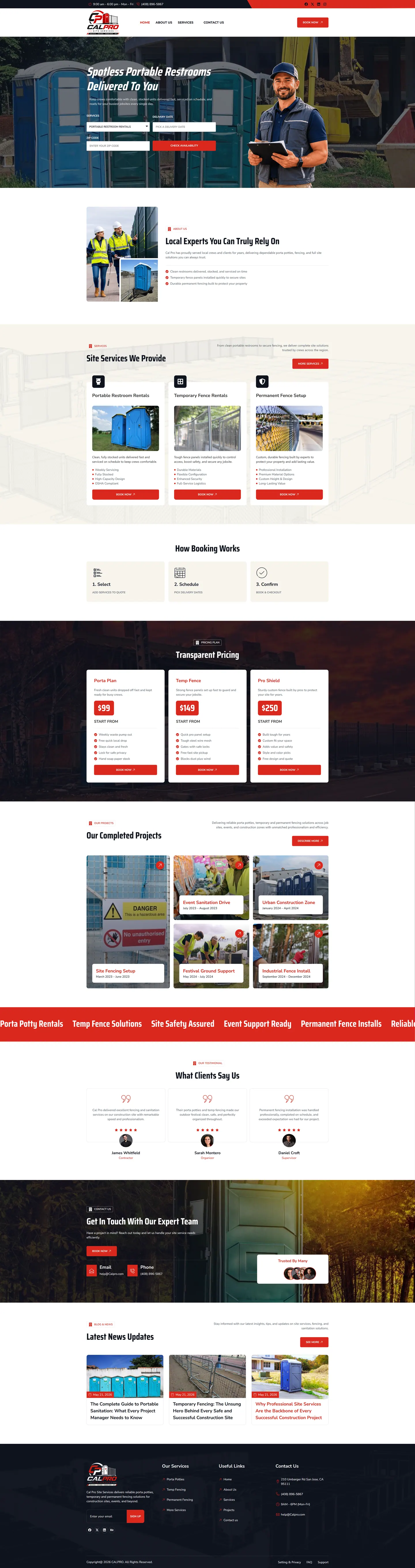 Full-length desktop screenshot of the Cal Pro Site Services website