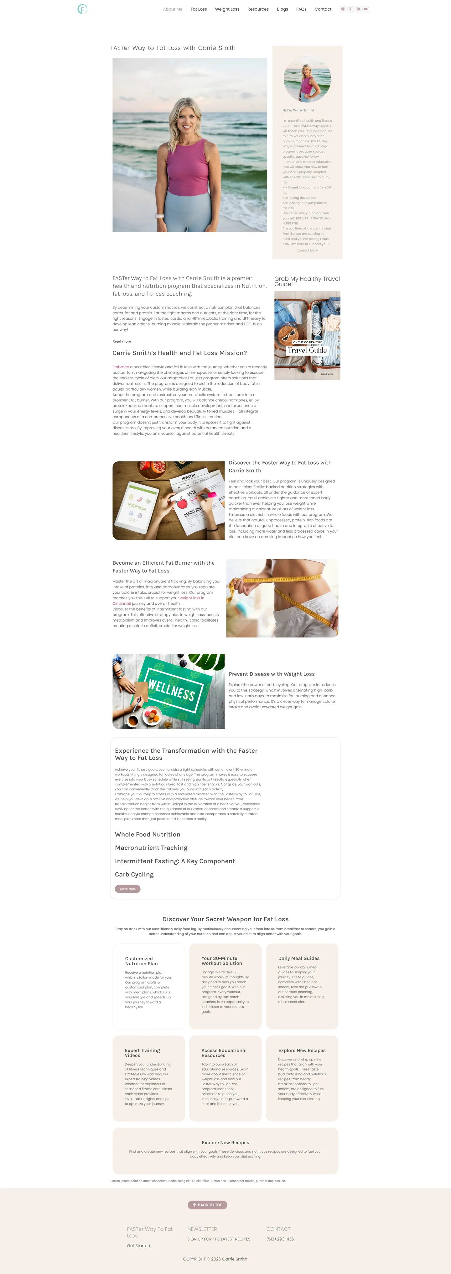 Full-length desktop screenshot of the Carrie Smith Health website