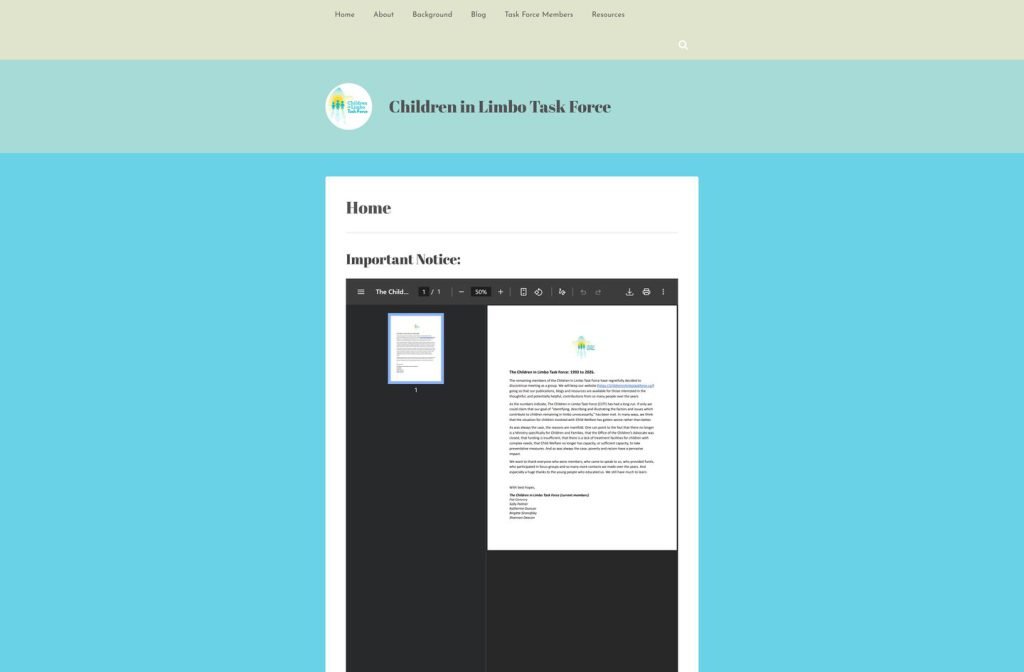 Children in Limbo Task Force website homepage design