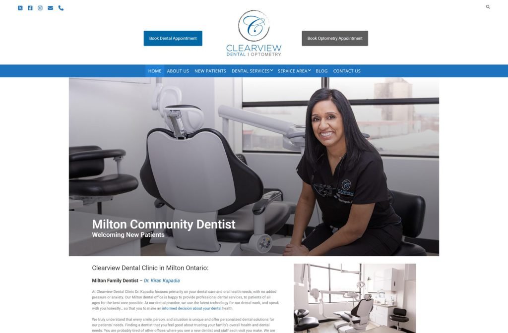 Clearview Dental Optometry website homepage design