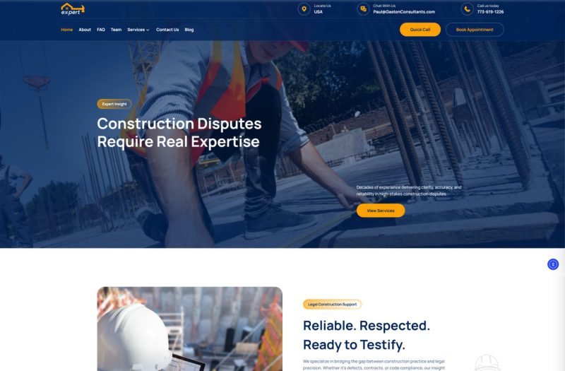 Construction Expert Witness website homepage design