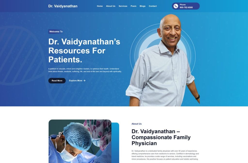 Dr. Vaidyanathan website homepage design