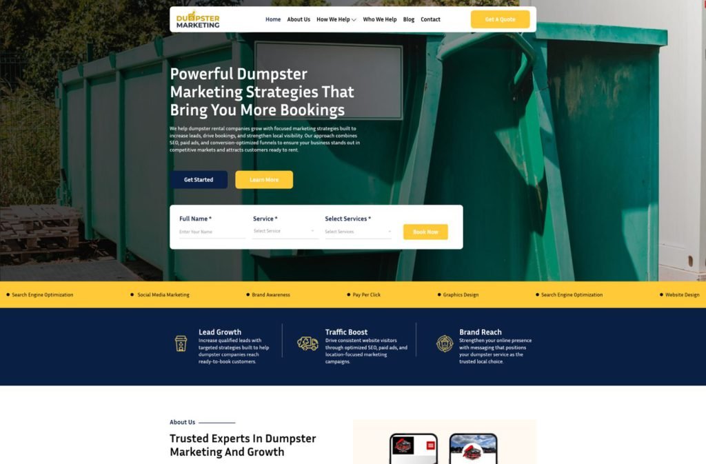 Dumpster Rental Marketing website homepage design