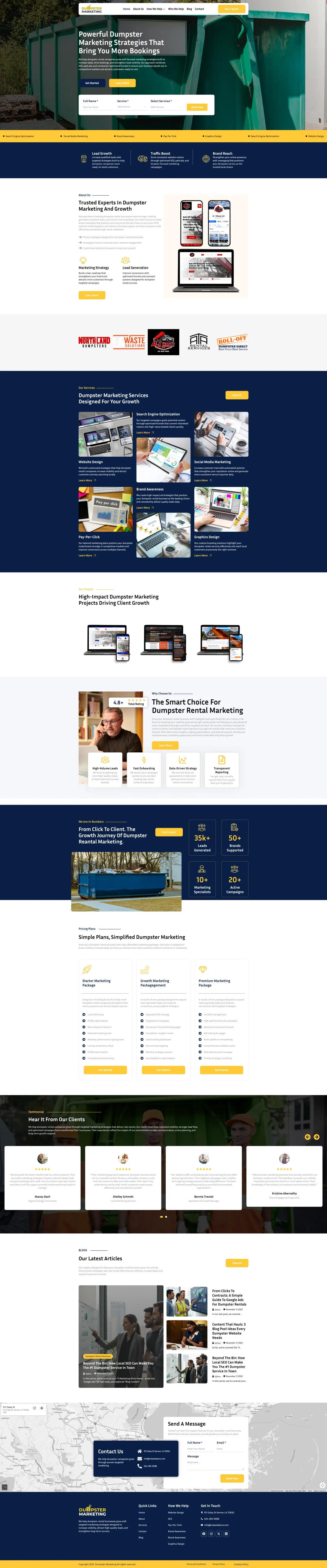 Full-length desktop screenshot of the Dumpster Rental Marketing website