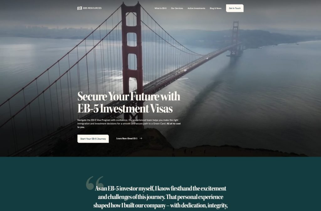 EB5 Resources website homepage design