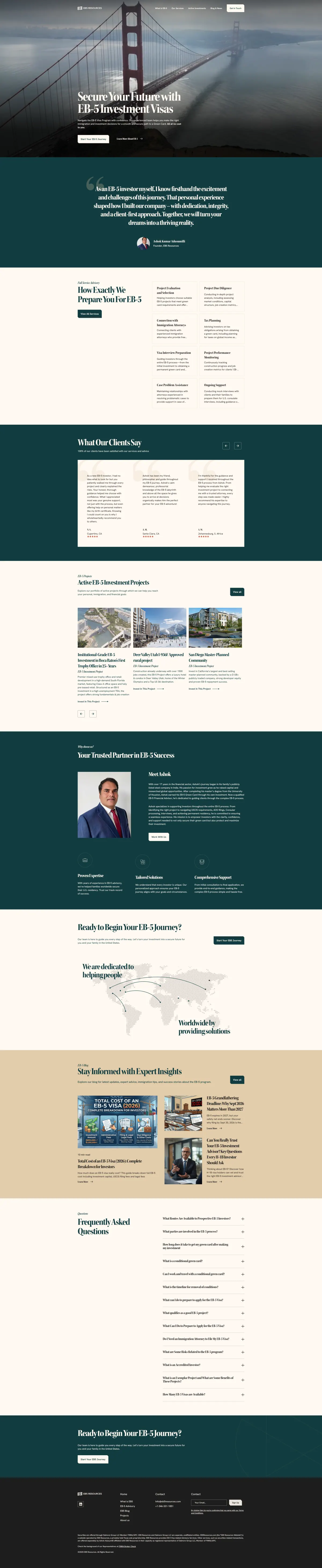 Full-length desktop screenshot of the EB5 Resources website