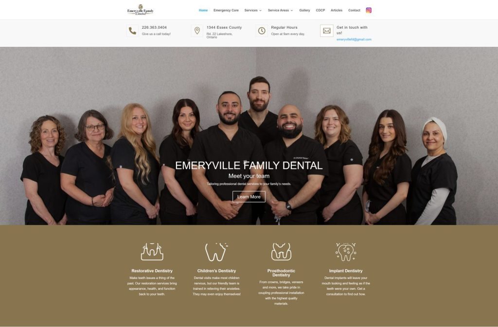 Emeryville Family Dental website homepage design