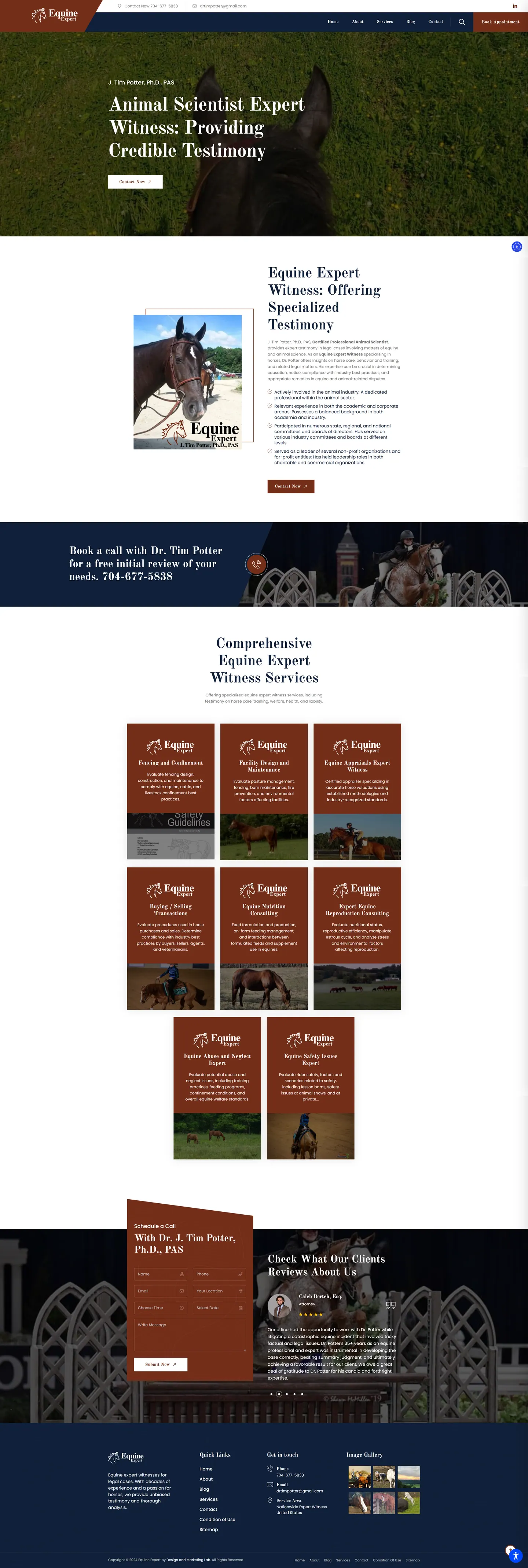 Full-length desktop screenshot of the Equine Expert website