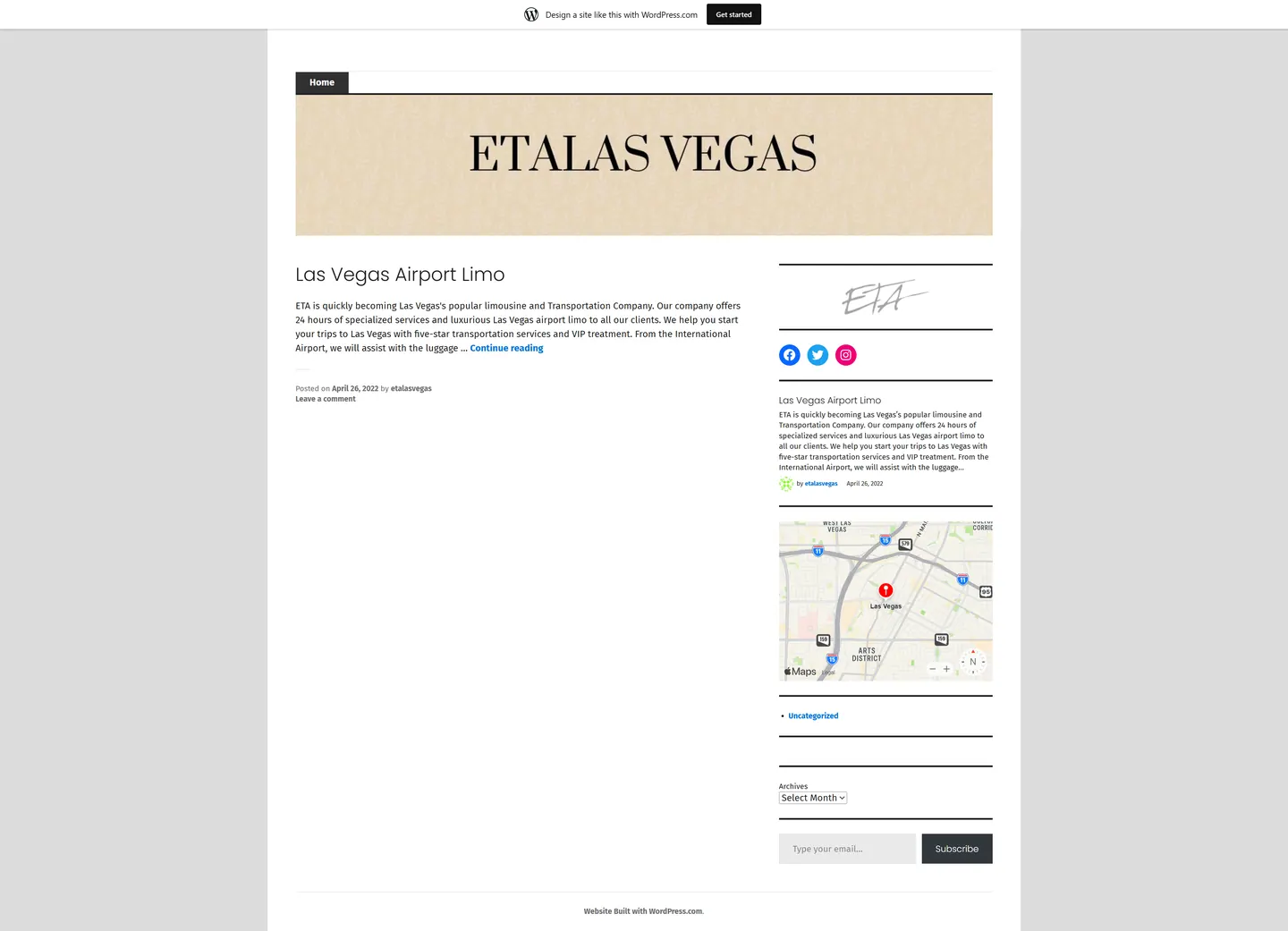 Full-length desktop screenshot of the Etalas Vegas website