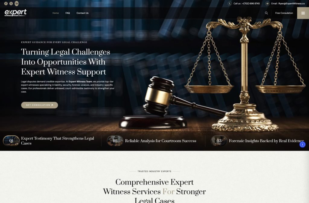 Expert Witness Team website homepage design
