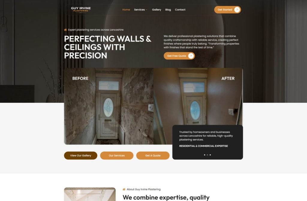 Guy Irvine Plastering website homepage design