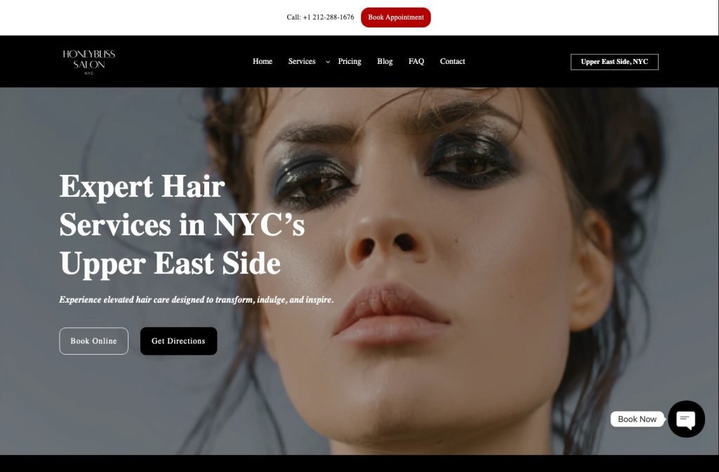 HoneyBliss Salon website homepage design