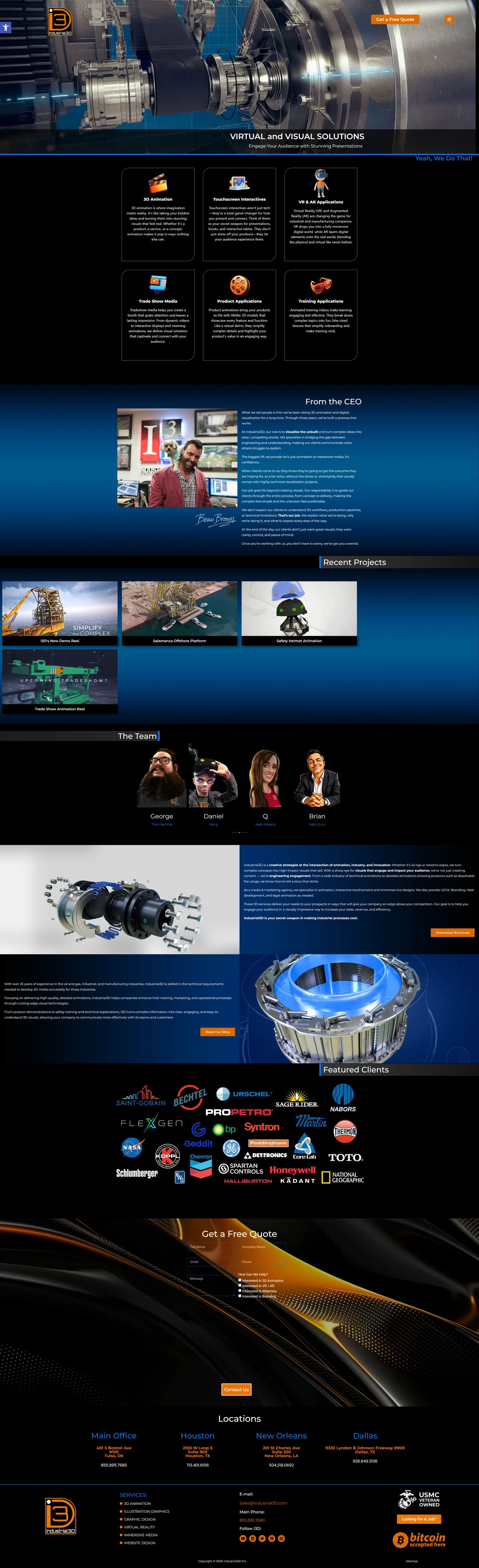 Full-length desktop screenshot of the Industrial 3D website
