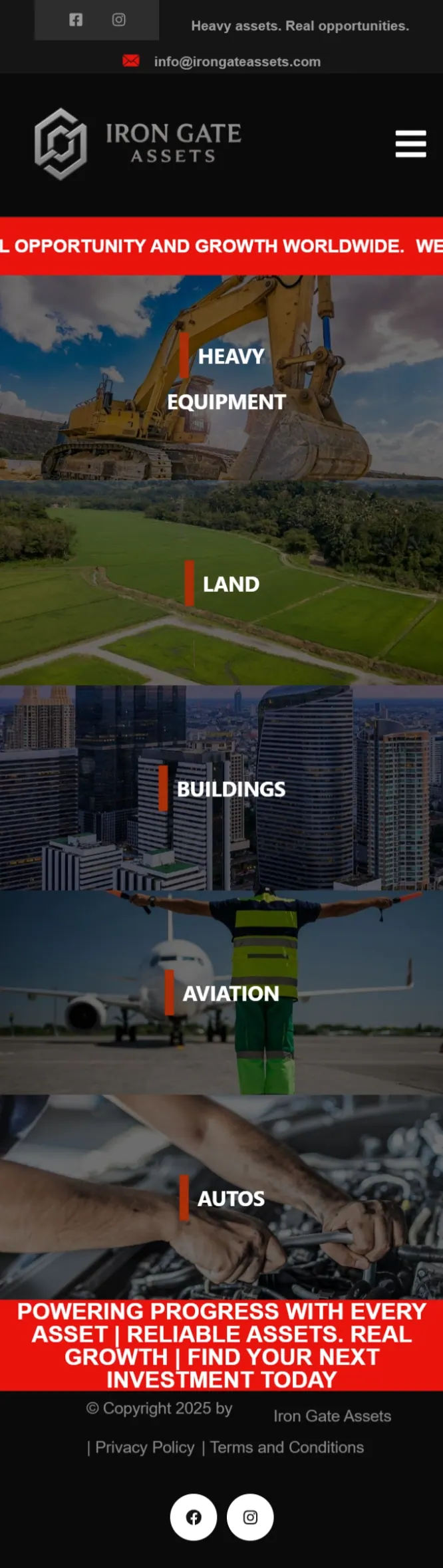 Full-length mobile screenshot of the Iron Gate Assets website