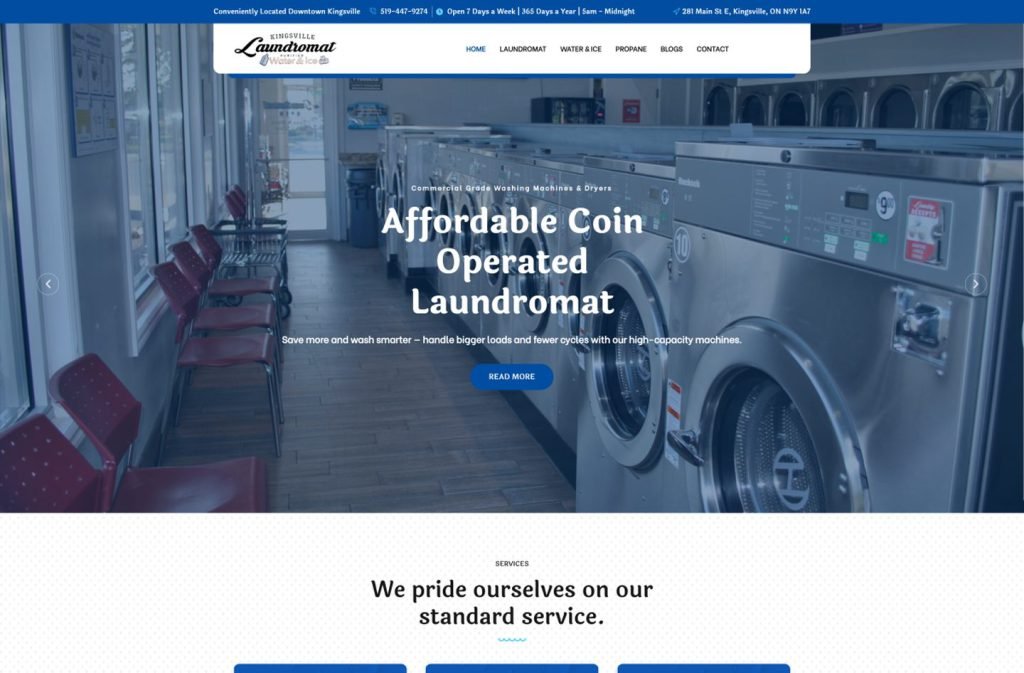 Kingsville Laundromat website homepage design