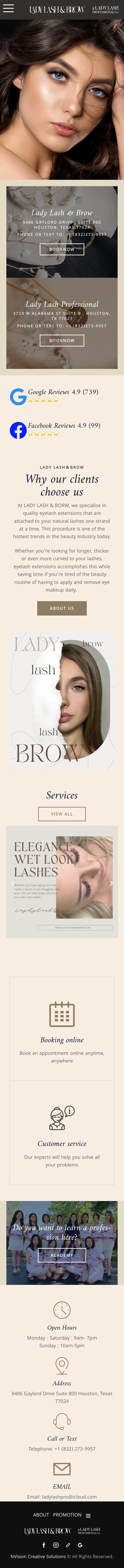 Full-length mobile screenshot of the Lady Lash & Brow website