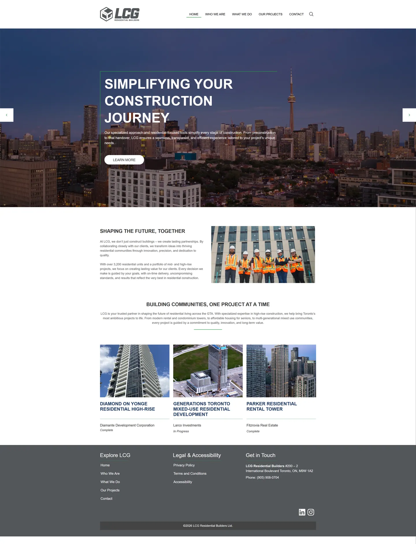 Full-length desktop screenshot of the LCG Canada website