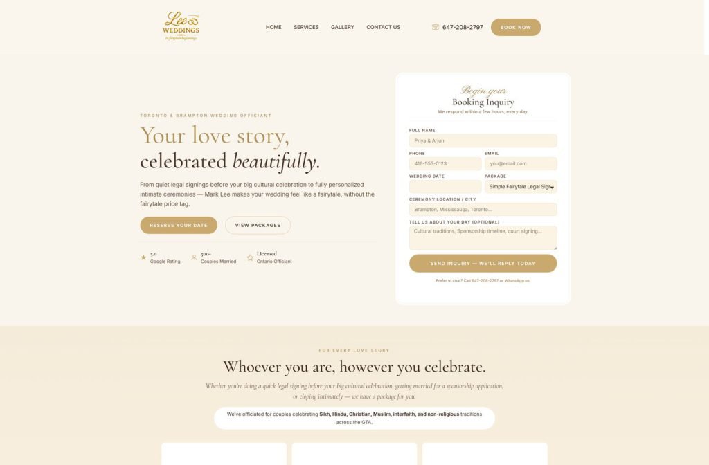 Lee Weddings website homepage design