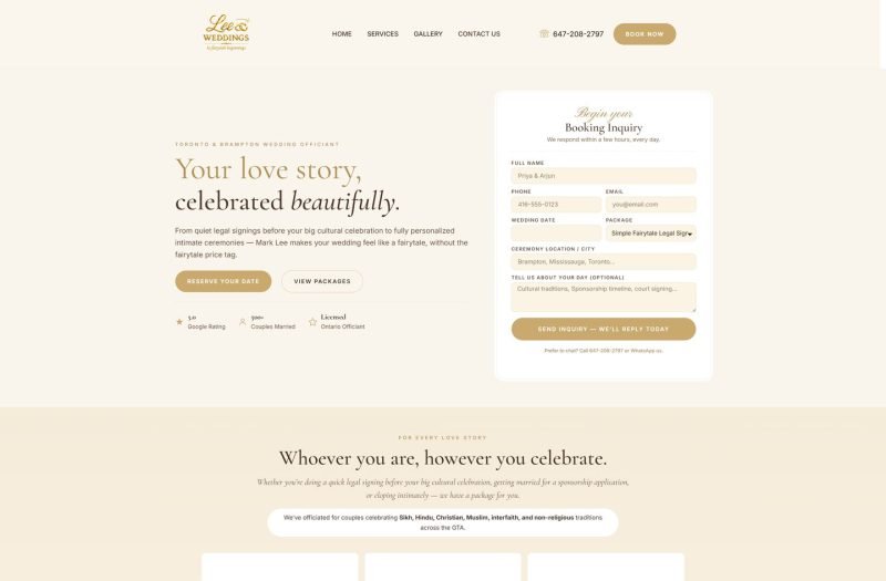 Lee Weddings website homepage design