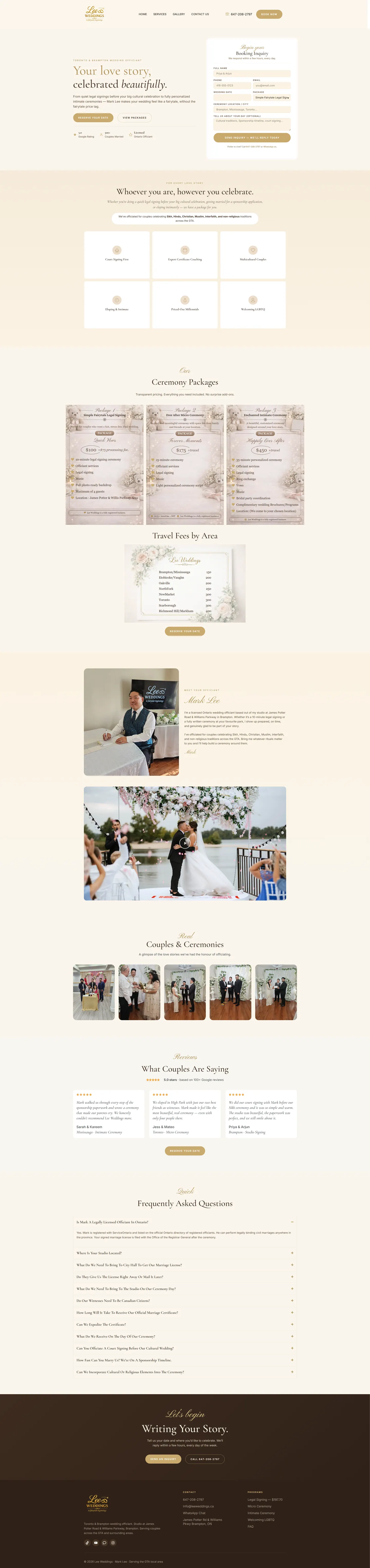 Full-length desktop screenshot of the Lee Weddings website
