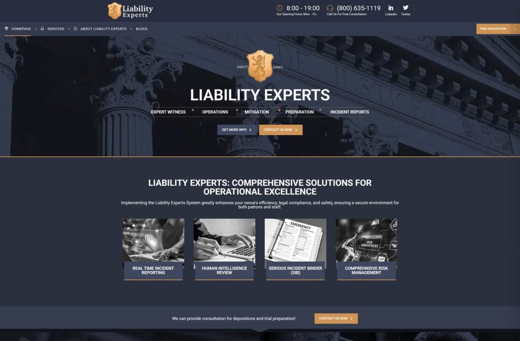 Liability Experts website homepage design