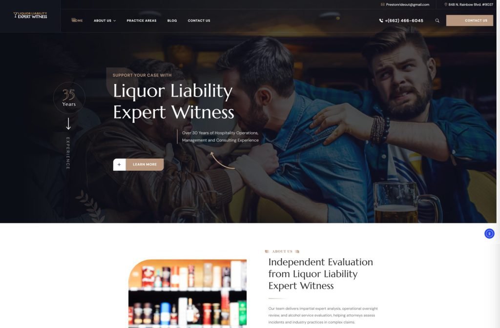 Liquor Liability Expert website homepage design