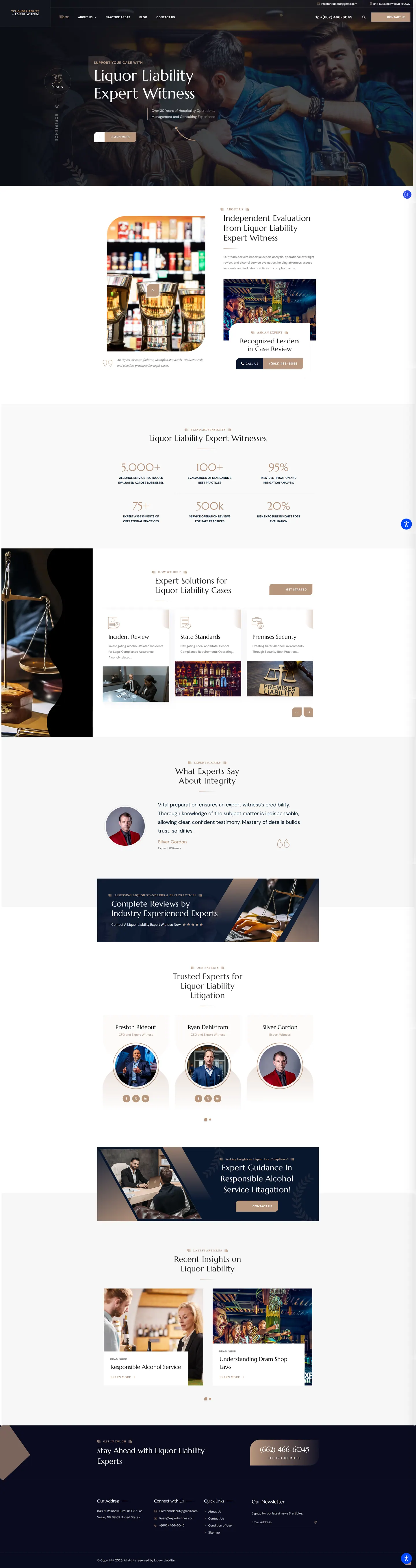 Full-length desktop screenshot of the Liquor Liability Expert website
