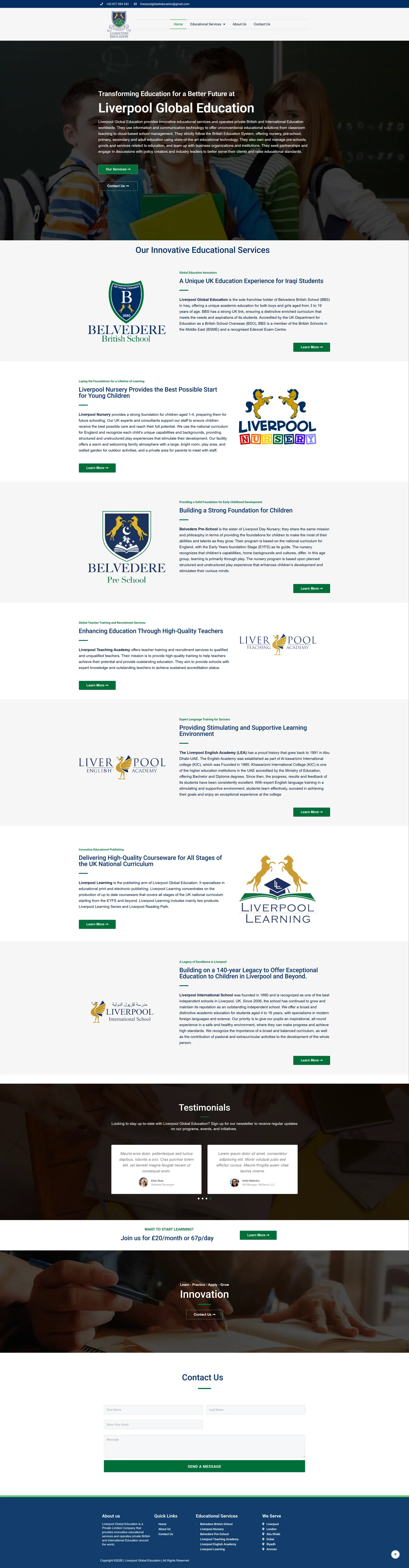 Full-length desktop screenshot of the Liverpool Global Education website