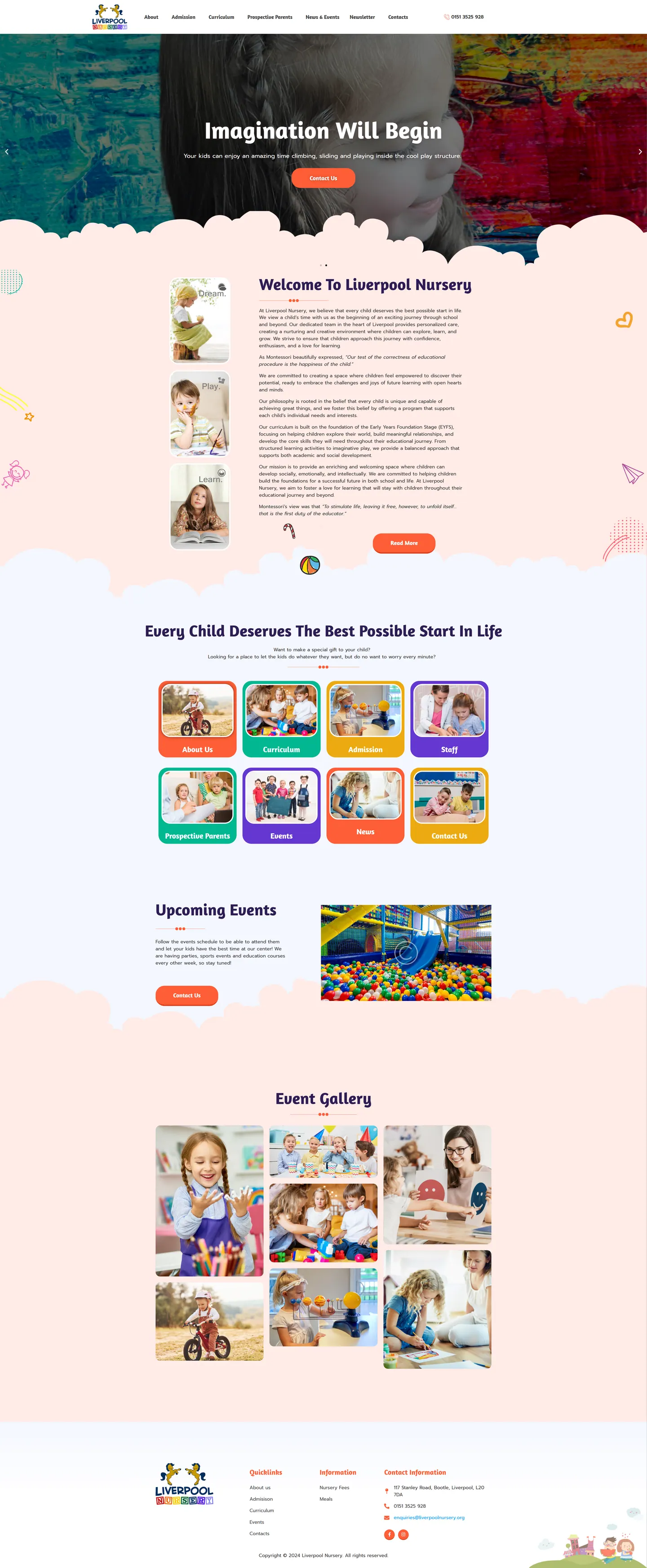 Full-length desktop screenshot of the Liverpool Nursery website