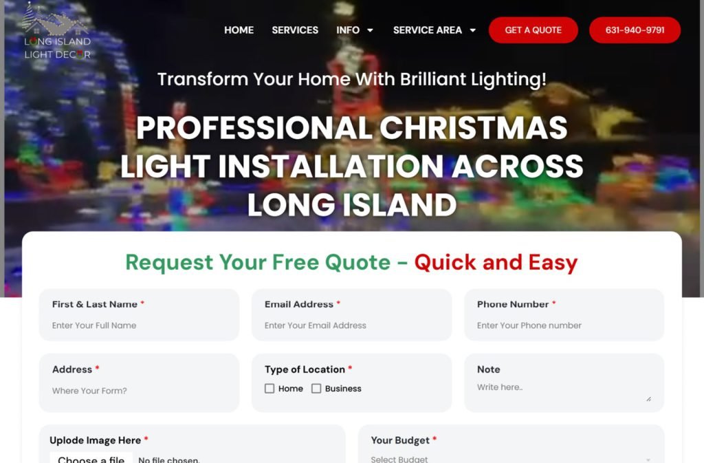 Long Island Light Decor website homepage design