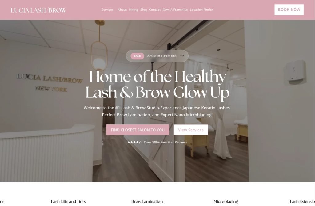 Lucia Lash and Brow website homepage design