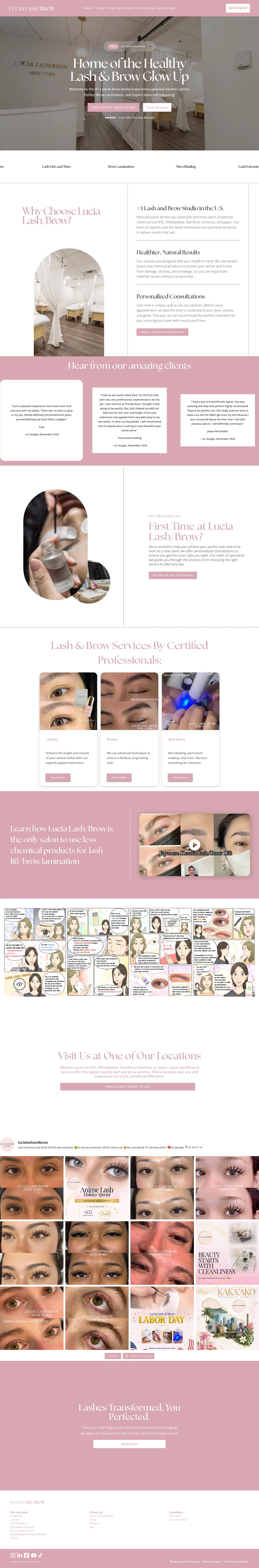 Full-length desktop screenshot of the Lucia Lash and Brow website